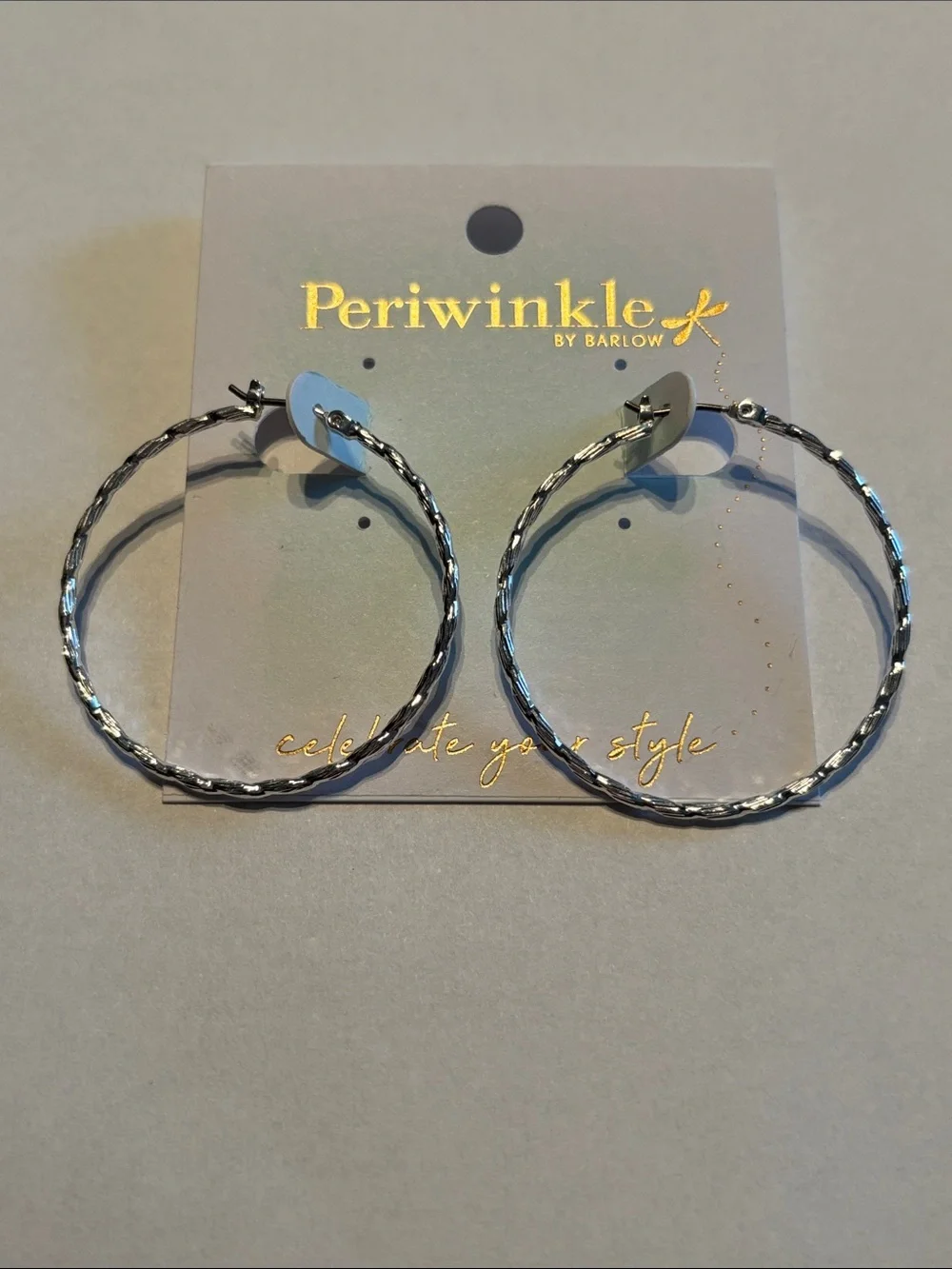Periwinkle Silver textured Twisted Hoop Earrings